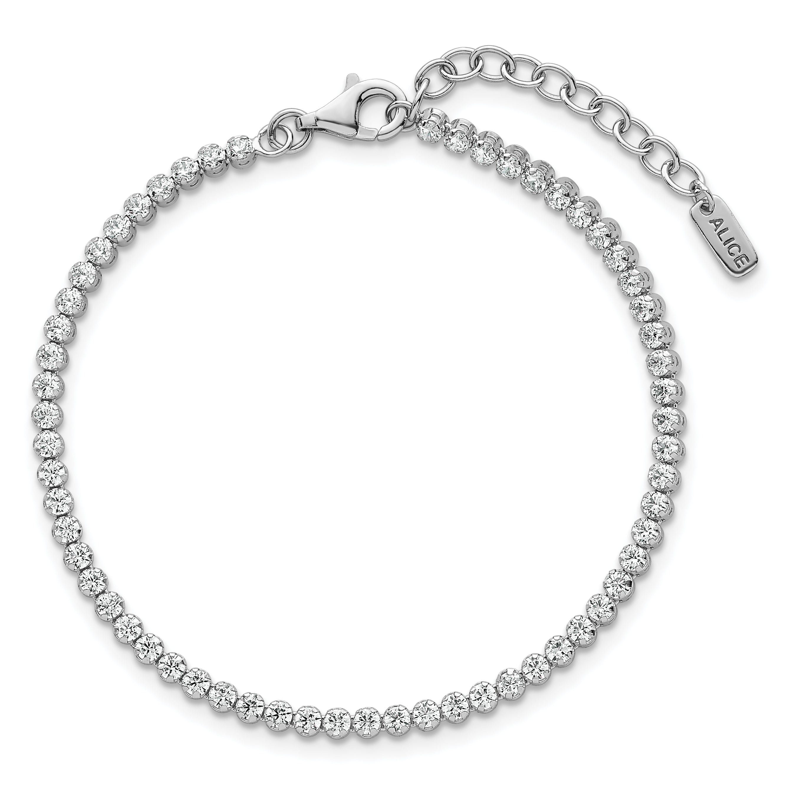 Sterling Silver Rhodium-plated Polished 2.5mm CZ 6.25 inch with 1.25 inch Extender Tennis Bracelet