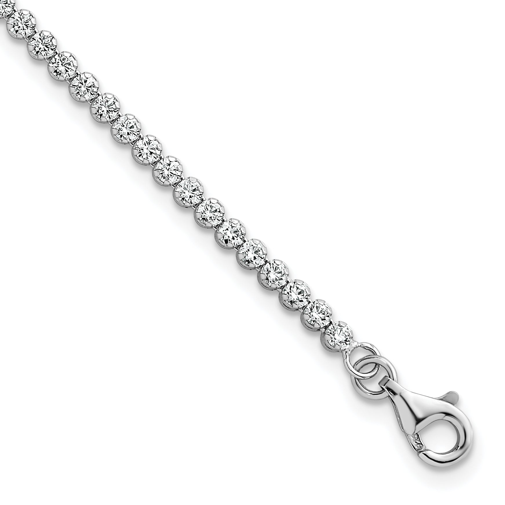 Sterling Silver Rhodium-plated Polished 2.5mm CZ 6.25 inch with 1.25 inch Extender Tennis Bracelet
