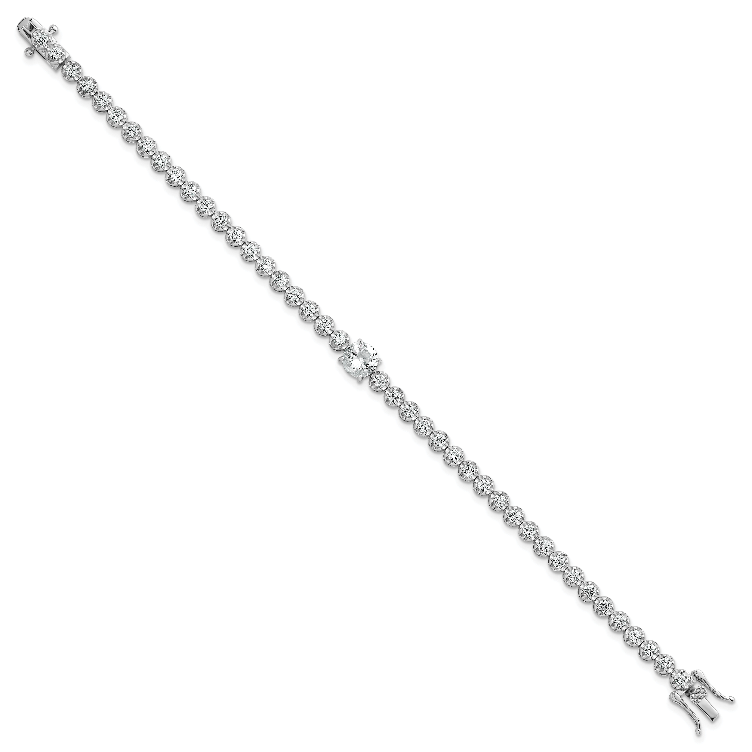 Sterling Silver Rhodium-plated Polished Fancy Round CZ 7.25 Inch Bracelet Secondary image