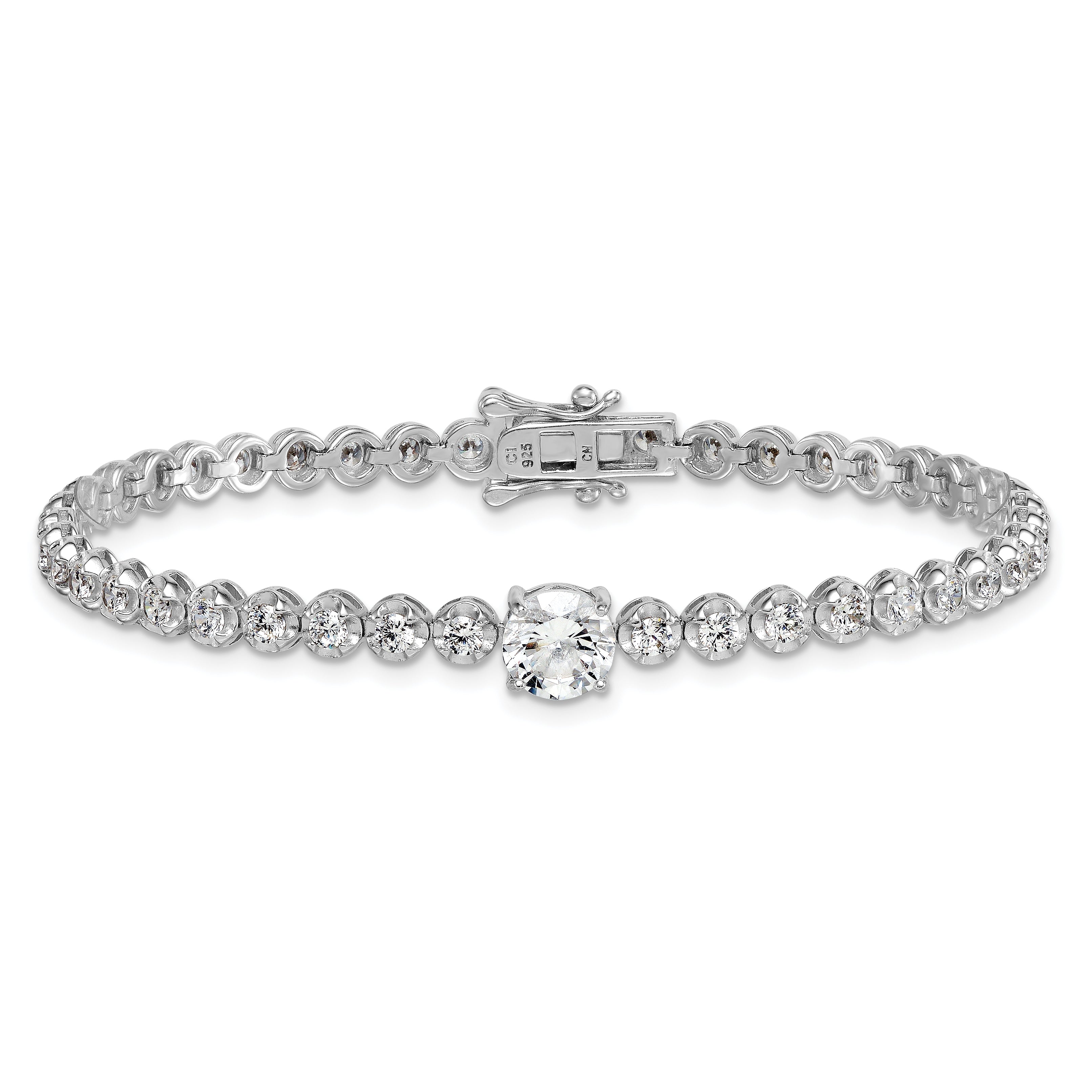 Sterling Silver Rhodium-plated Polished Fancy Round CZ 7.25 Inch Bracelet