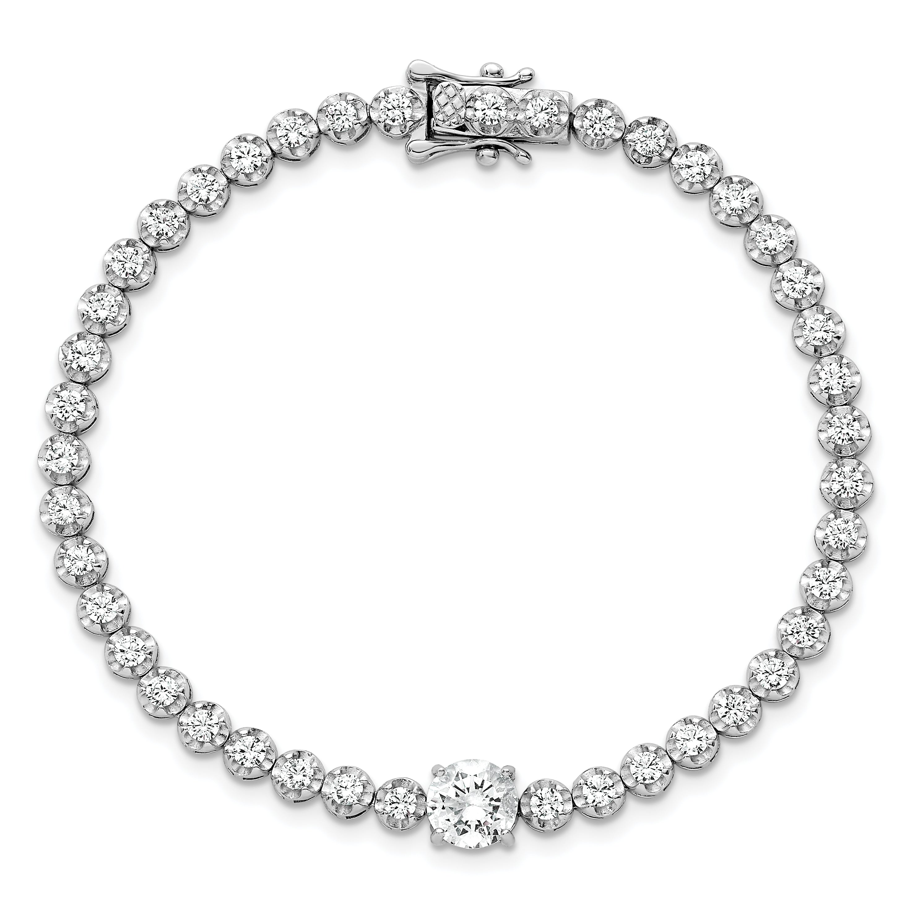Sterling Silver Rhodium-plated Polished Fancy Round CZ 7.25 Inch Bracelet