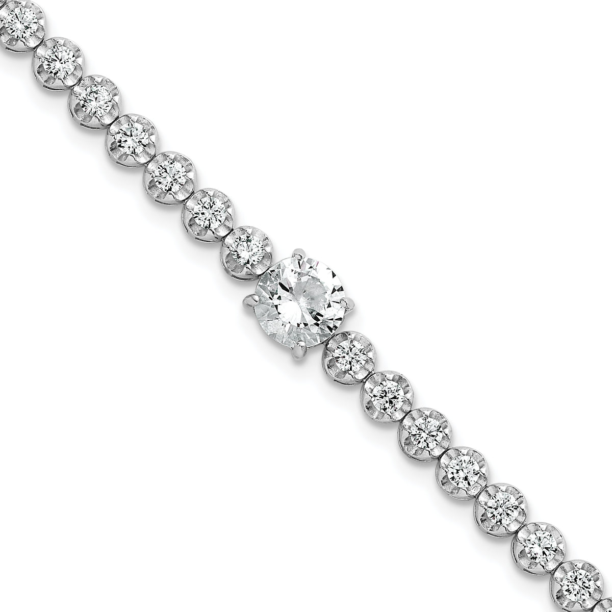 Sterling Silver Rhodium-plated Polished Fancy Round CZ 7.25 Inch Bracelet