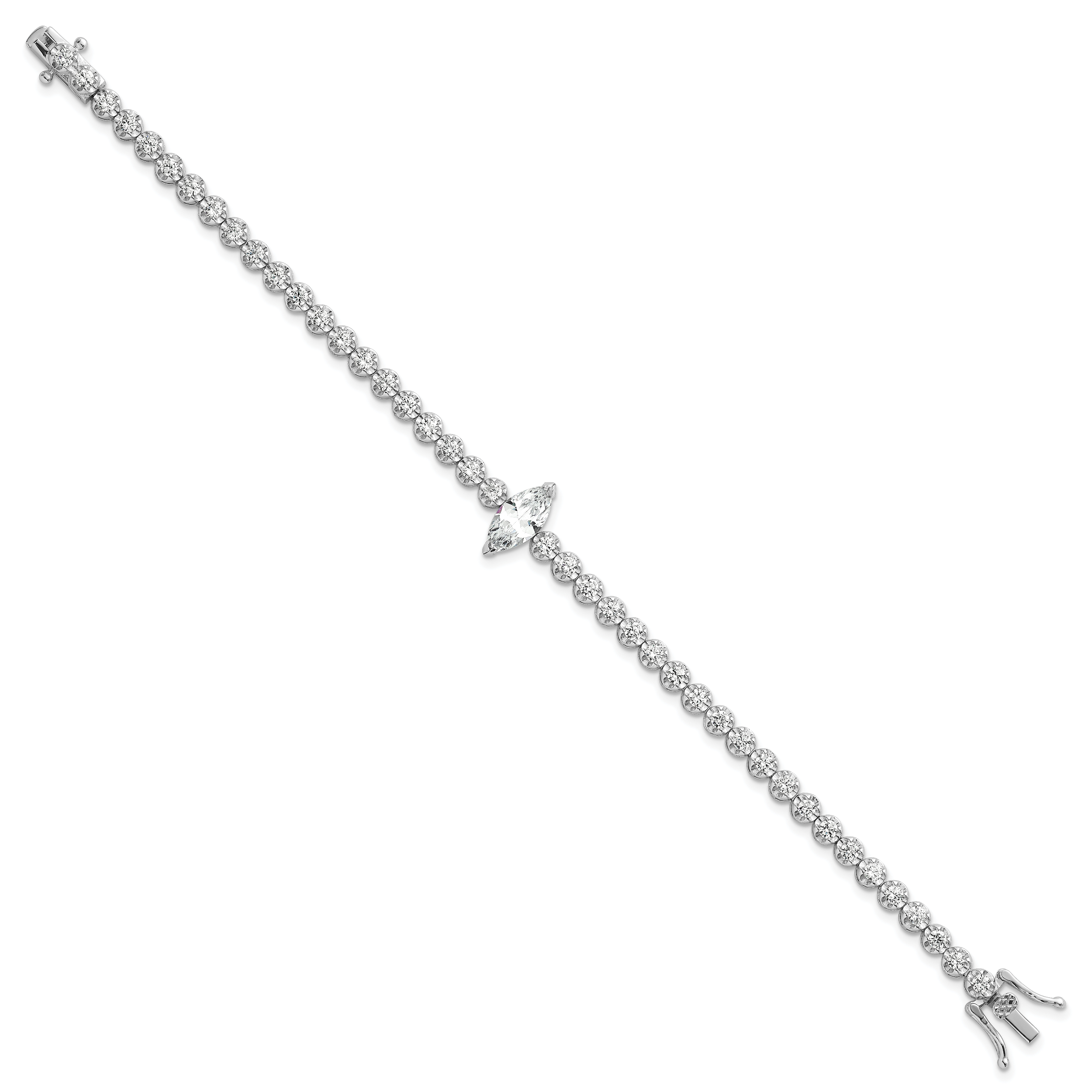 Sterling Silver Rhodium-plated Polished Fancy Round and Marquise-cut CZ 7.25 Inch Bracelet Secondary image