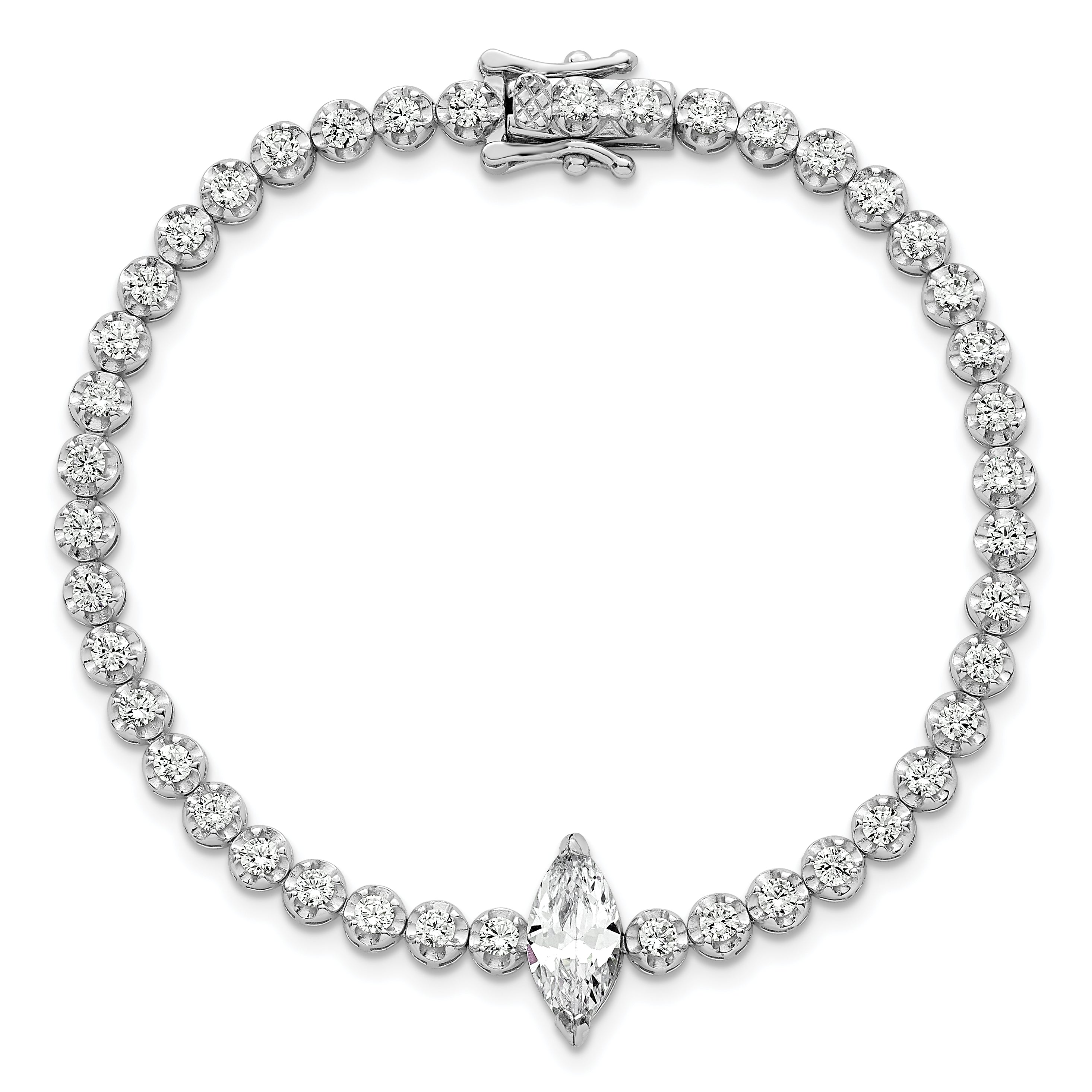 Sterling Silver Rhodium-plated Polished Fancy Round and Marquise-cut CZ 7.25 Inch Bracelet