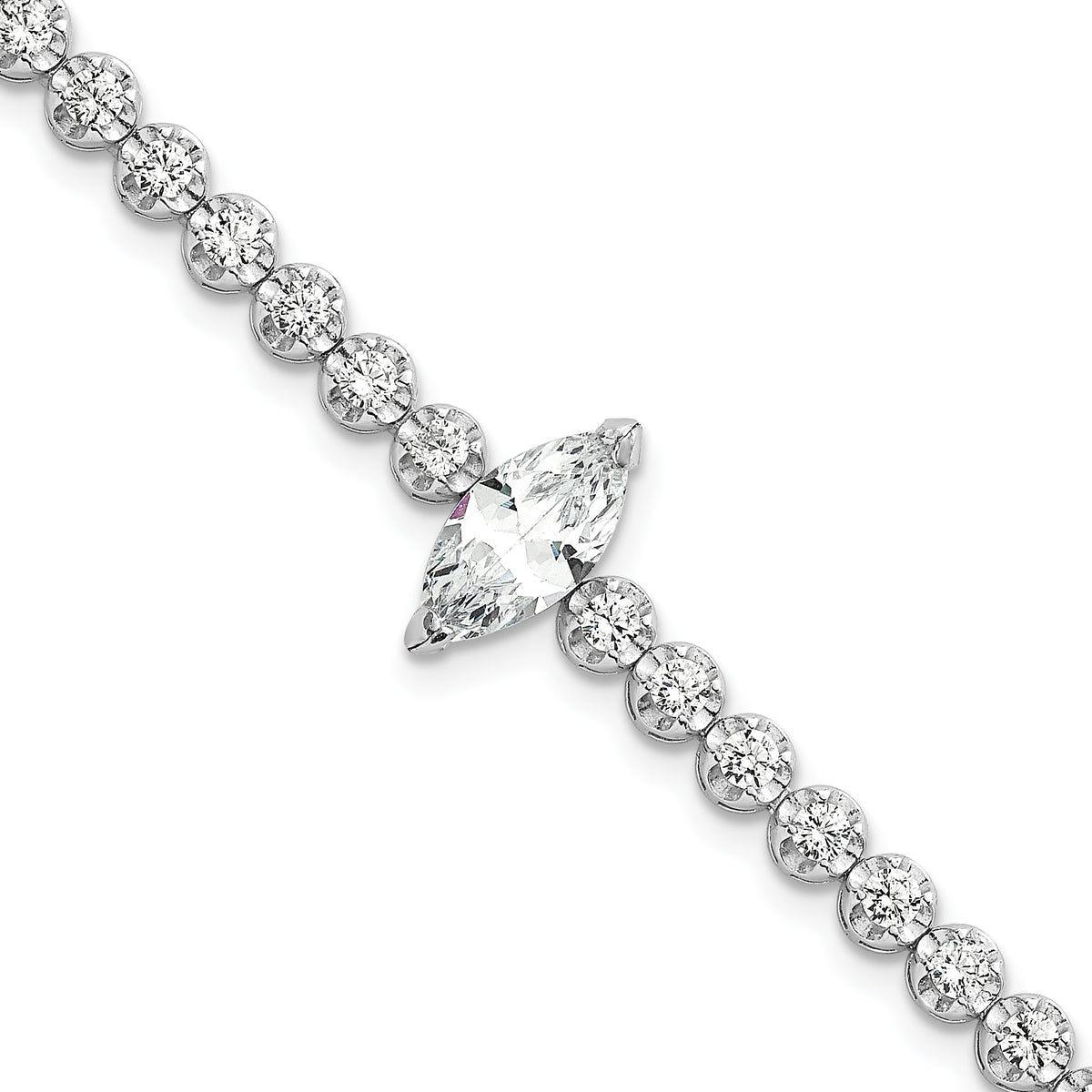 Sterling Silver Rhodium-plated Polished Fancy Round and Marquise-cut CZ 7.25 Inch Bracelet