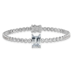 Sterling Silver Rhodium-plated Polished Round and Emerald-cut CZ 7.25 Inch Bracelet