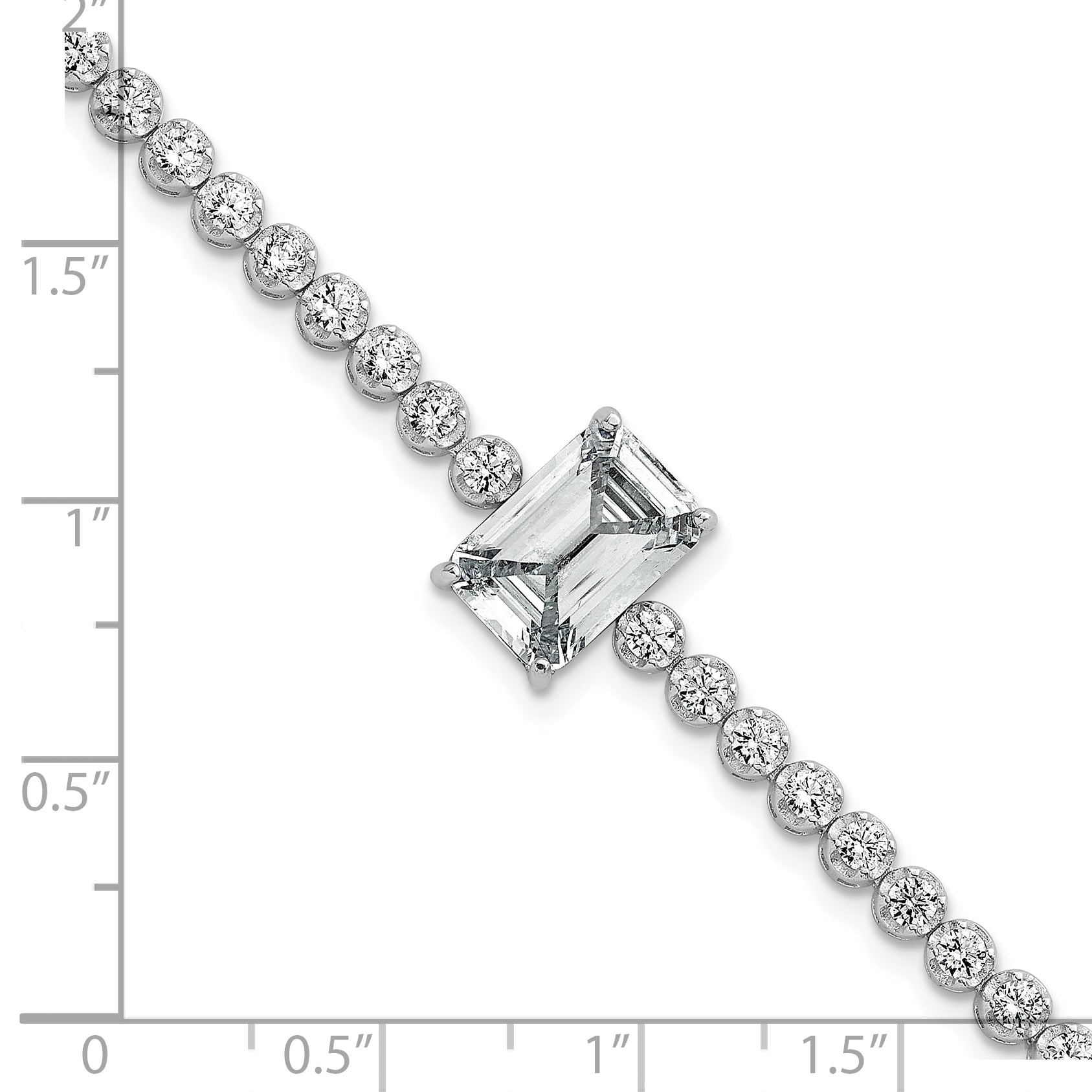 Sterling Silver Rhodium-plated Polished Round and Emerald-cut CZ 7.25 Inch Bracelet