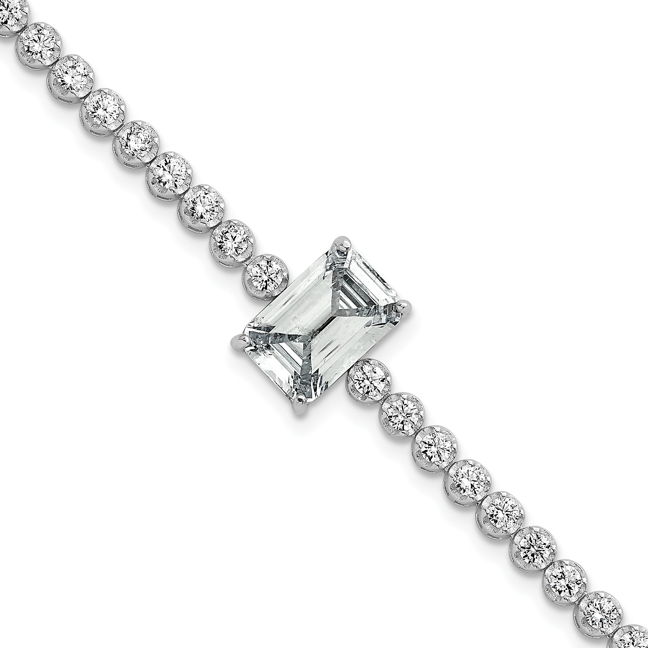 Sterling Silver Rhodium-plated Polished Round and Emerald-cut CZ 7.25 Inch Bracelet Main image