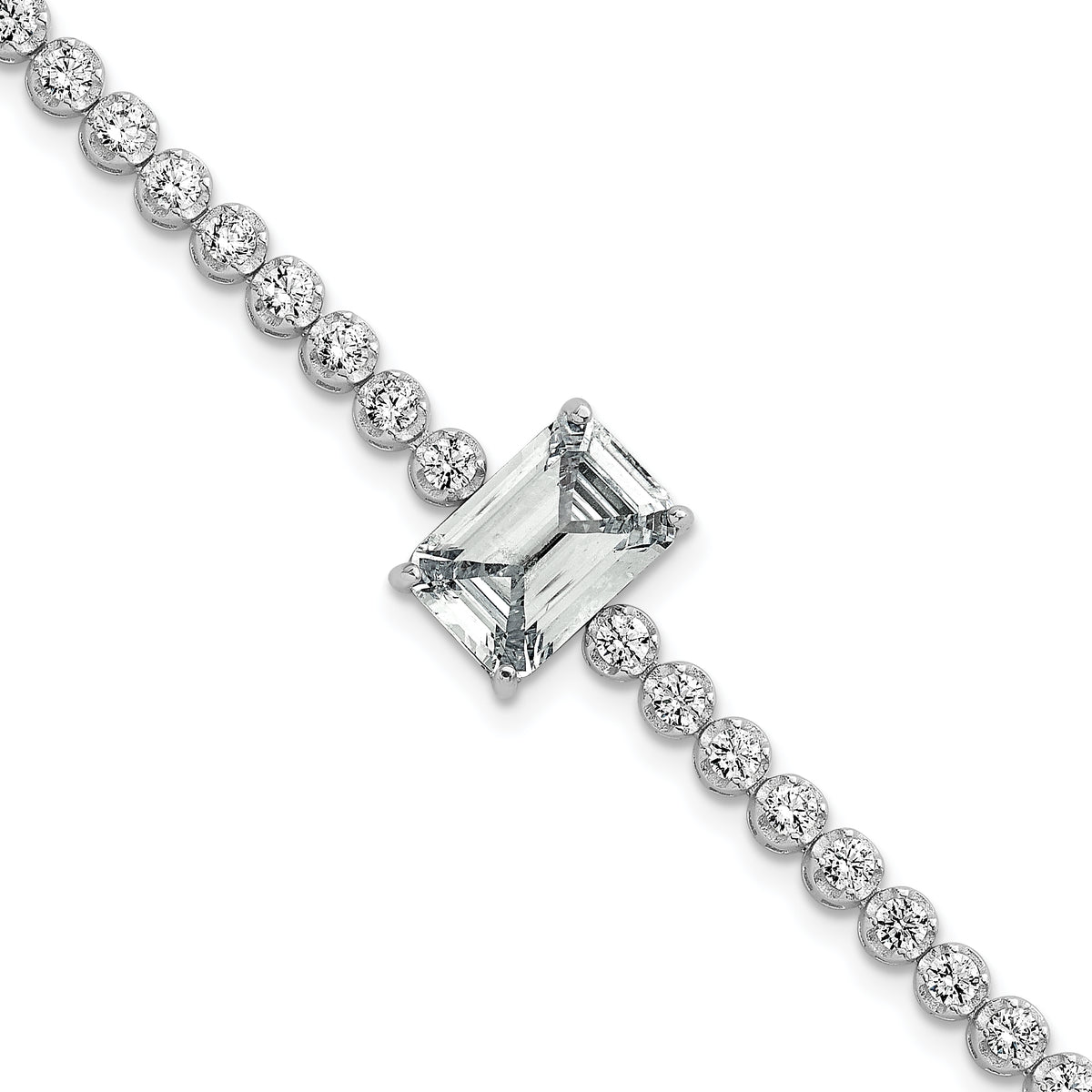 Sterling Silver Rhodium-plated Polished Round and Emerald-cut CZ 7.25 Inch Bracelet