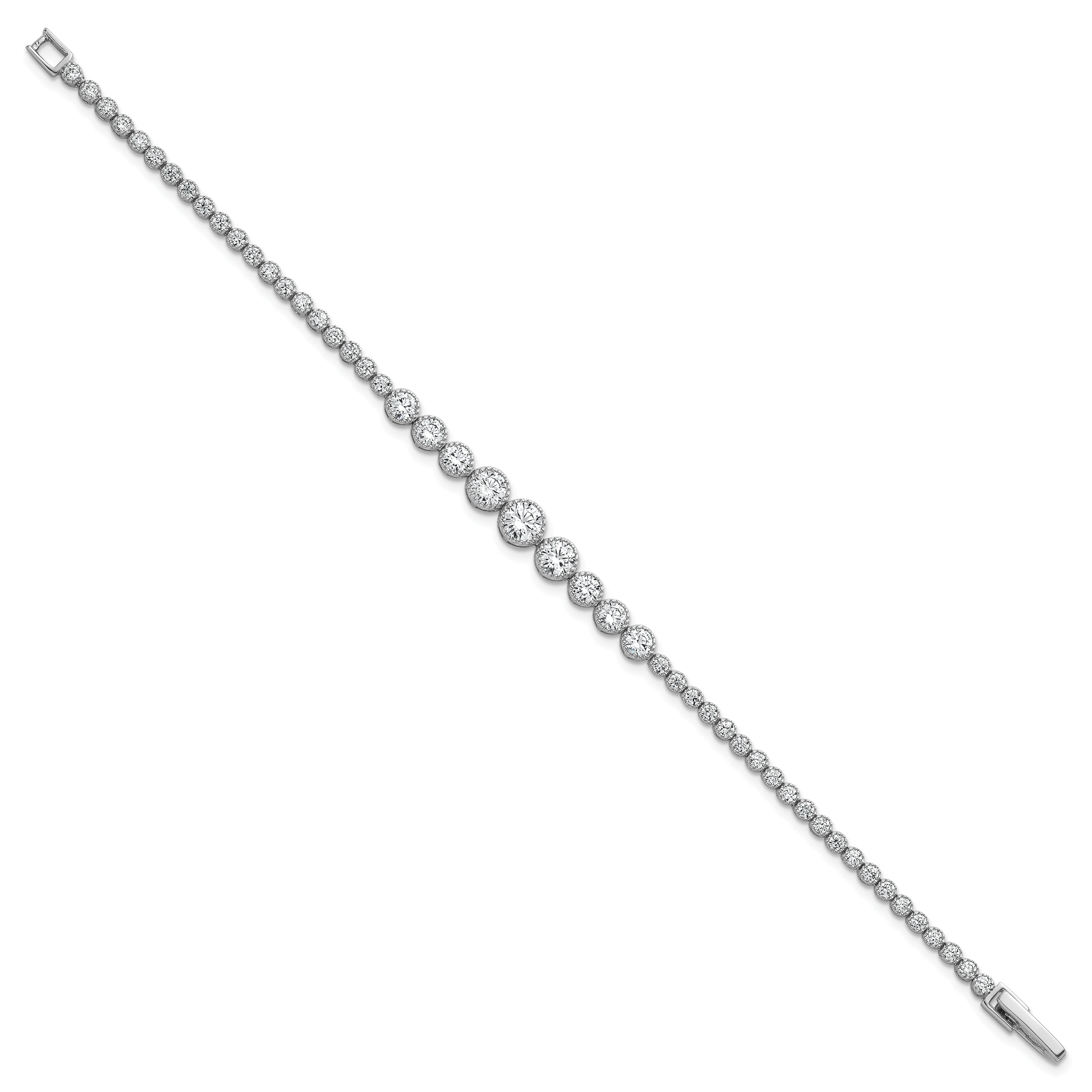 Sterling Silver Rhodium-plated Polished Graduated bezel-set CZ 8 inch Tennis Bracelet Secondary image