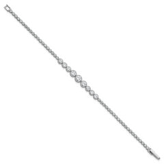 Sterling Silver Rhodium-plated Polished Graduated bezel-set CZ 8 inch Tennis Bracelet
