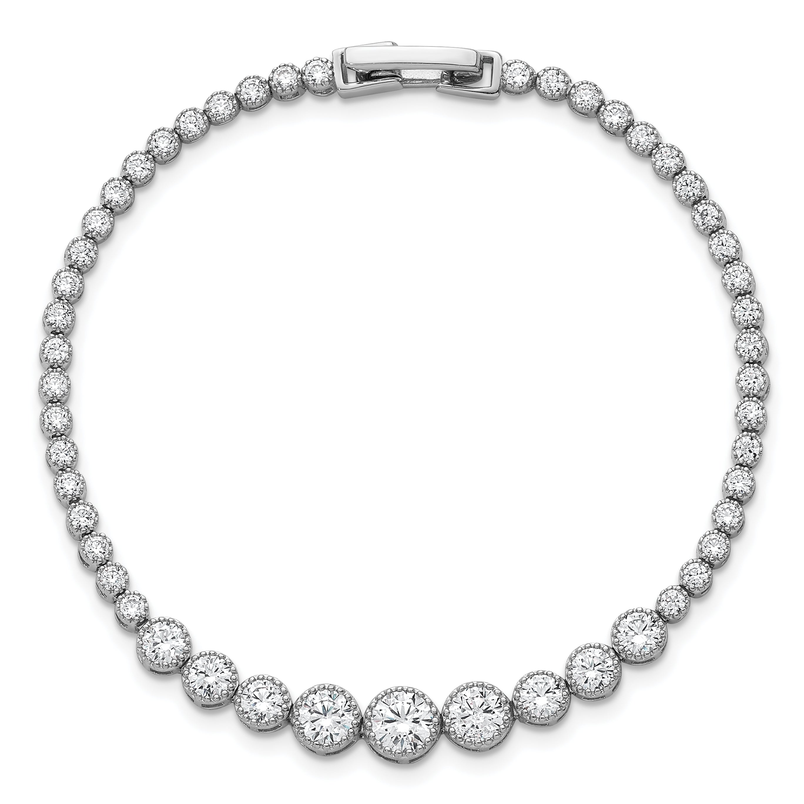 Sterling Silver Rhodium-plated Polished Graduated bezel-set CZ 8 inch Tennis Bracelet