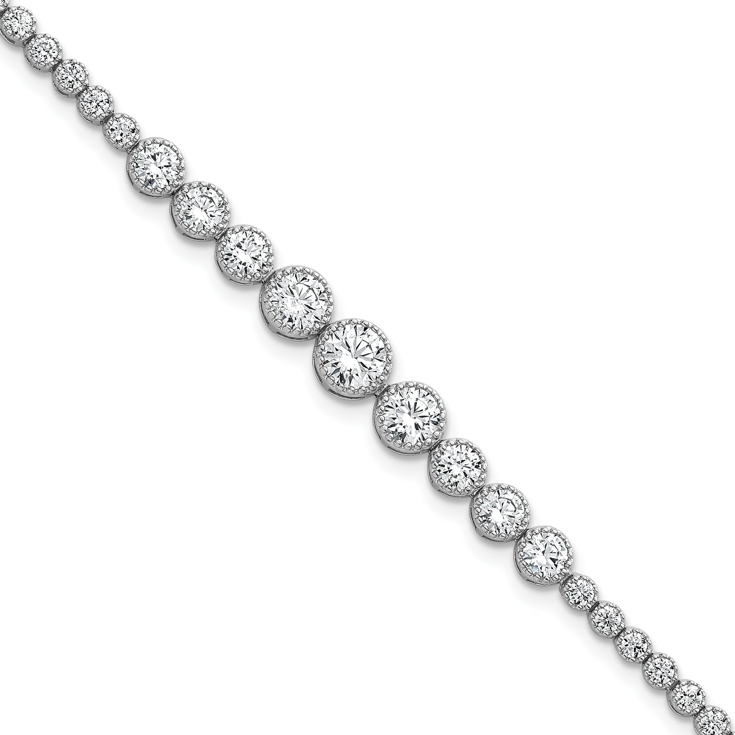 Sterling Silver Rhodium-plated Polished Graduated bezel-set CZ 8 inch Tennis Bracelet