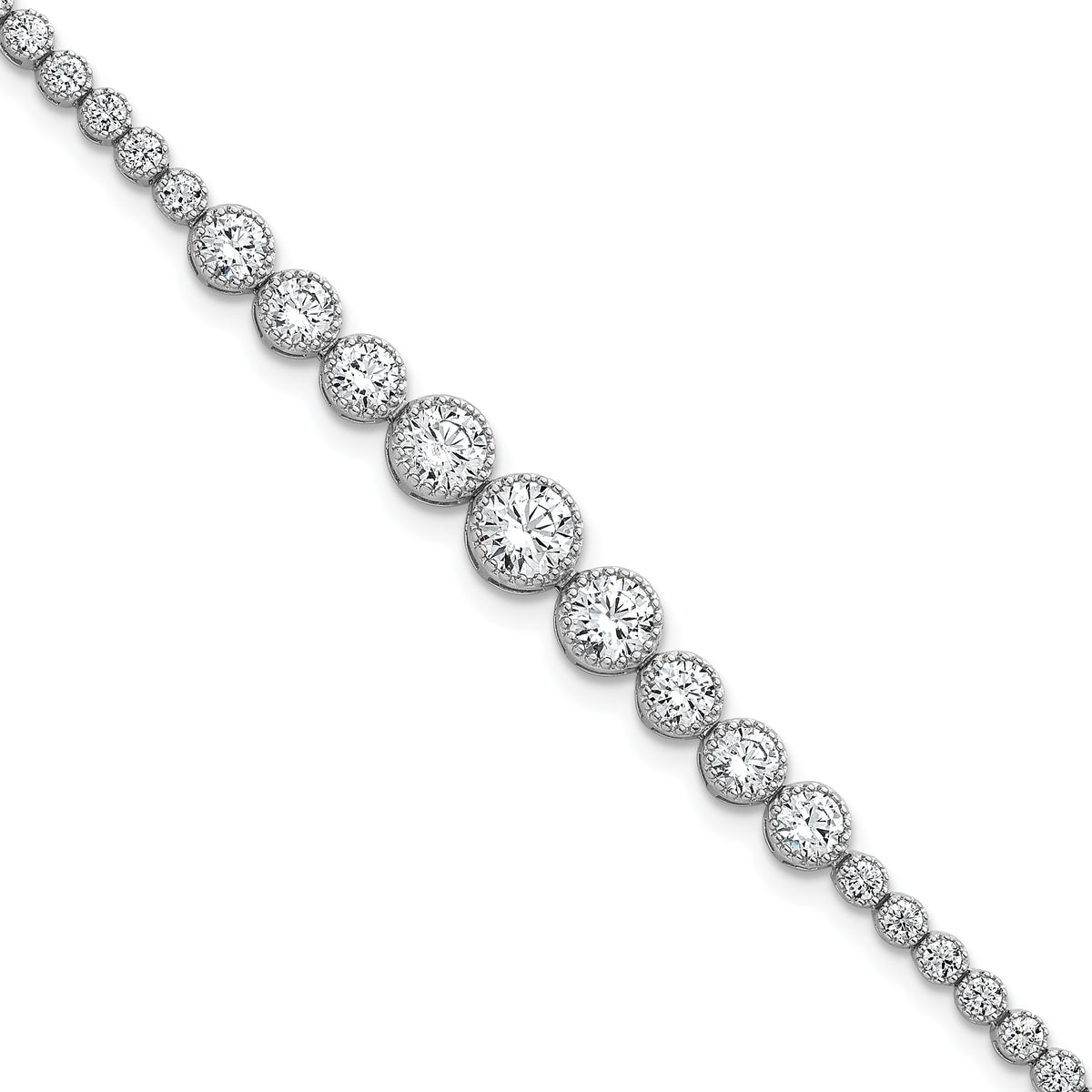 Sterling Silver Rhodium-plated Polished Graduated bezel-set CZ 8 inch Tennis Bracelet
