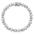 Sterling Silver Rhodium-plated Polished Fancy Princess and Emerald-cut CZ 7.25 Inch Bracelet