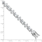 Sterling Silver Rhodium-plated Polished Fancy Princess and Emerald-cut CZ 7.25 Inch Bracelet