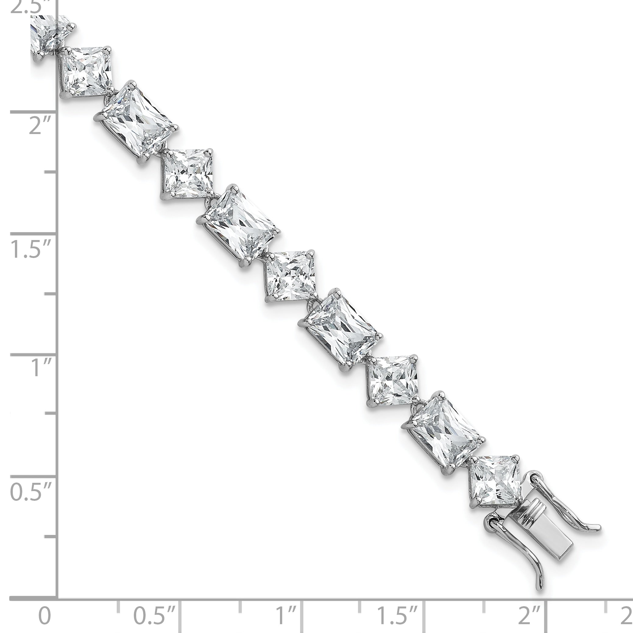 Sterling Silver Rhodium-plated Polished Fancy Princess and Emerald-cut CZ 7.25 Inch Bracelet