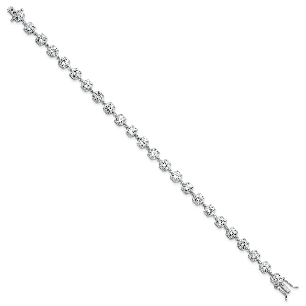Sterling Silver Rhodium-plated Polished Round CZ in Hexagon Setting 8 Inch Bracelet