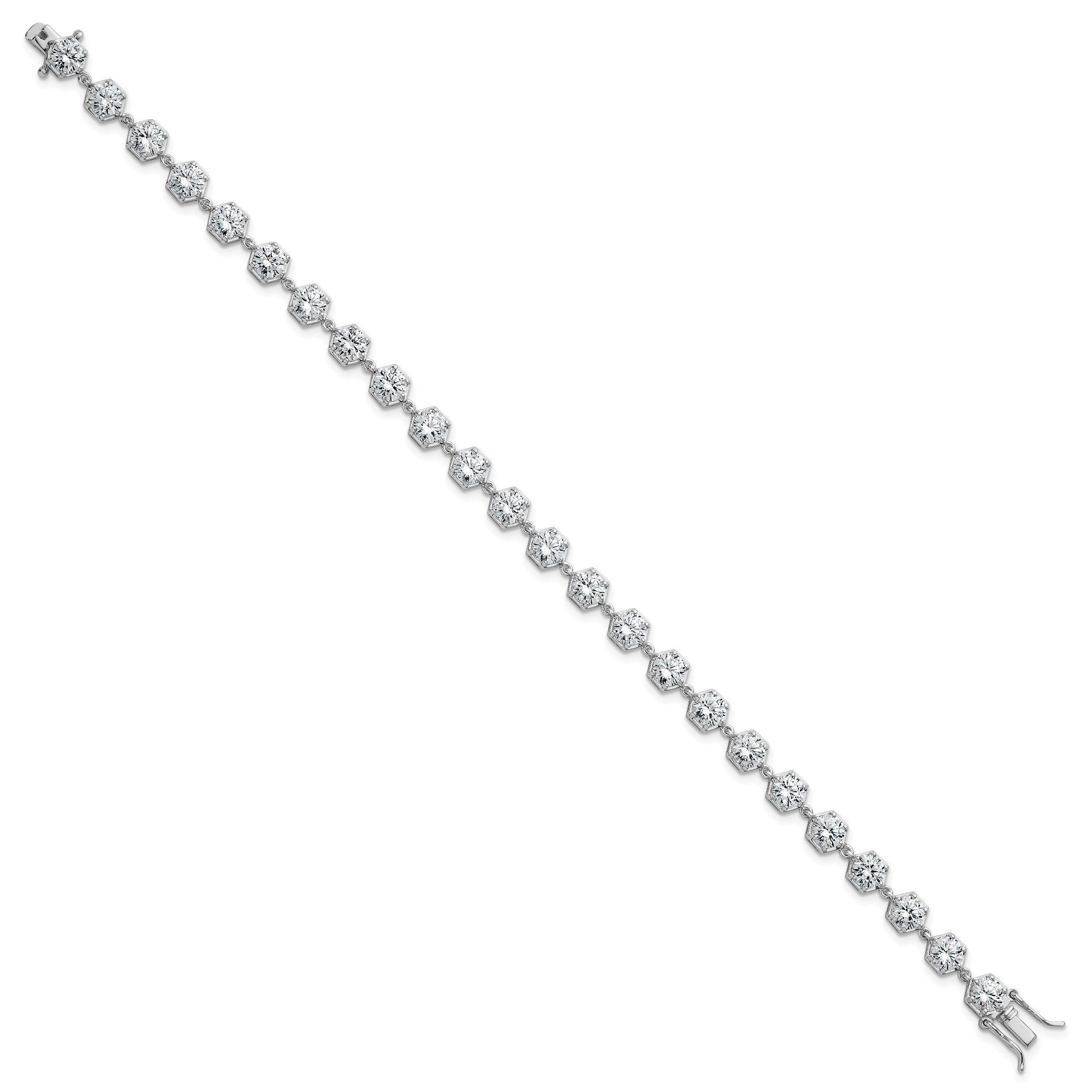 Sterling Silver Rhodium-plated Polished Round CZ in Hexagon Setting 8 Inch Bracelet