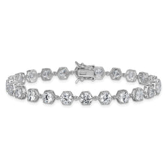 Sterling Silver Rhodium-plated Polished Round CZ in Hexagon Setting 8 Inch Bracelet
