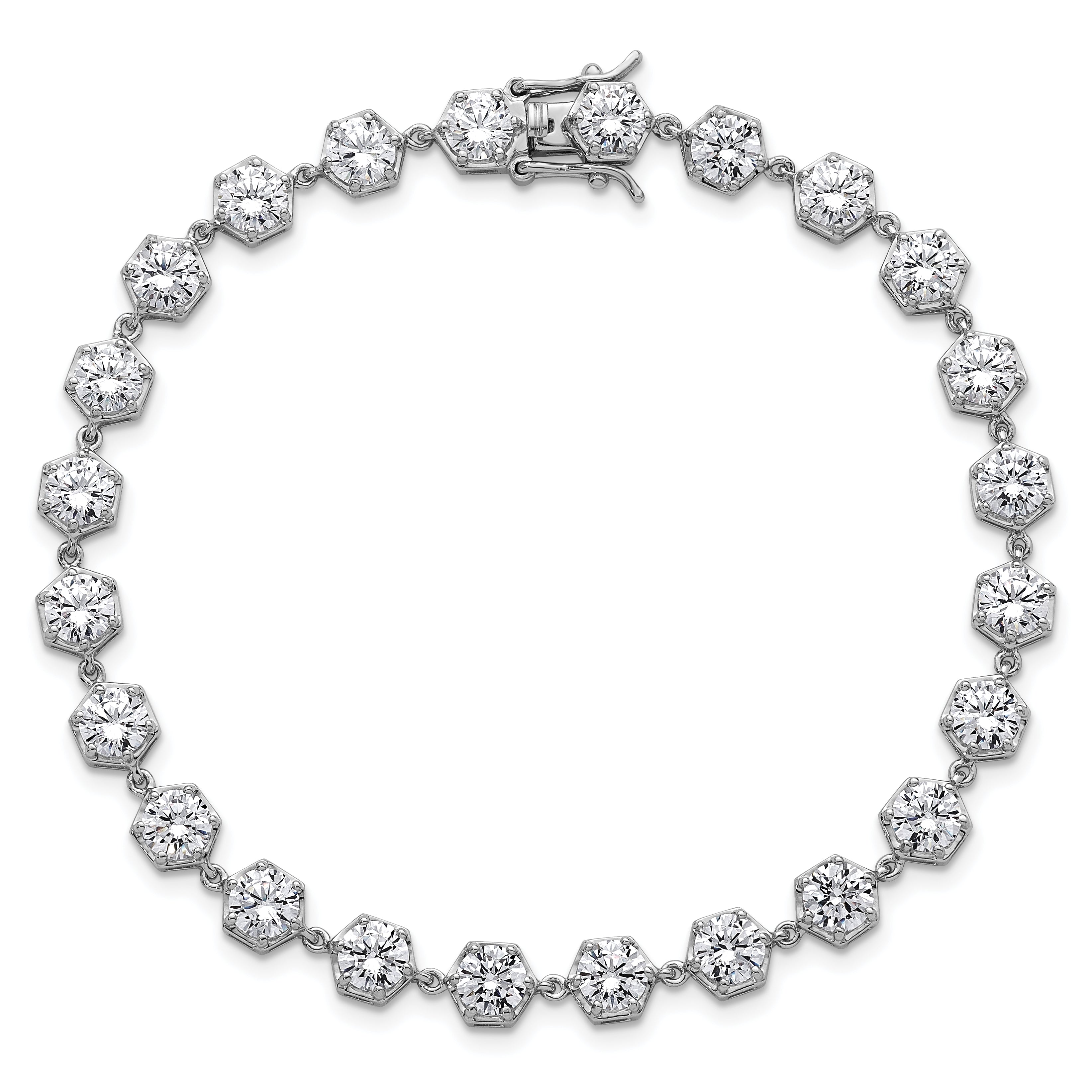 Sterling Silver Rhodium-plated Polished Round CZ in Hexagon Setting 8 Inch Bracelet