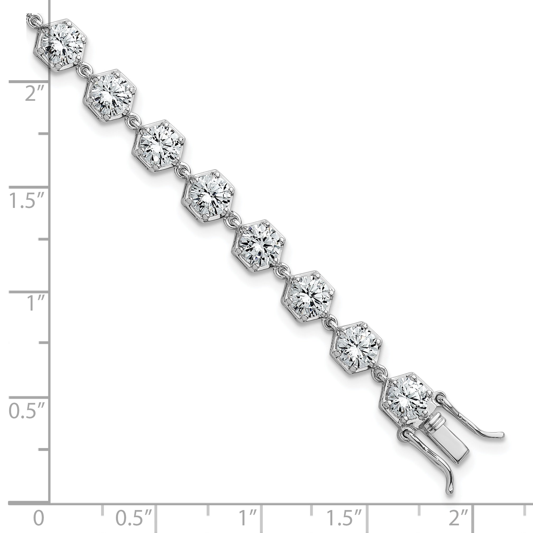 Sterling Silver Rhodium-plated Polished Round CZ in Hexagon Setting 8 Inch Bracelet