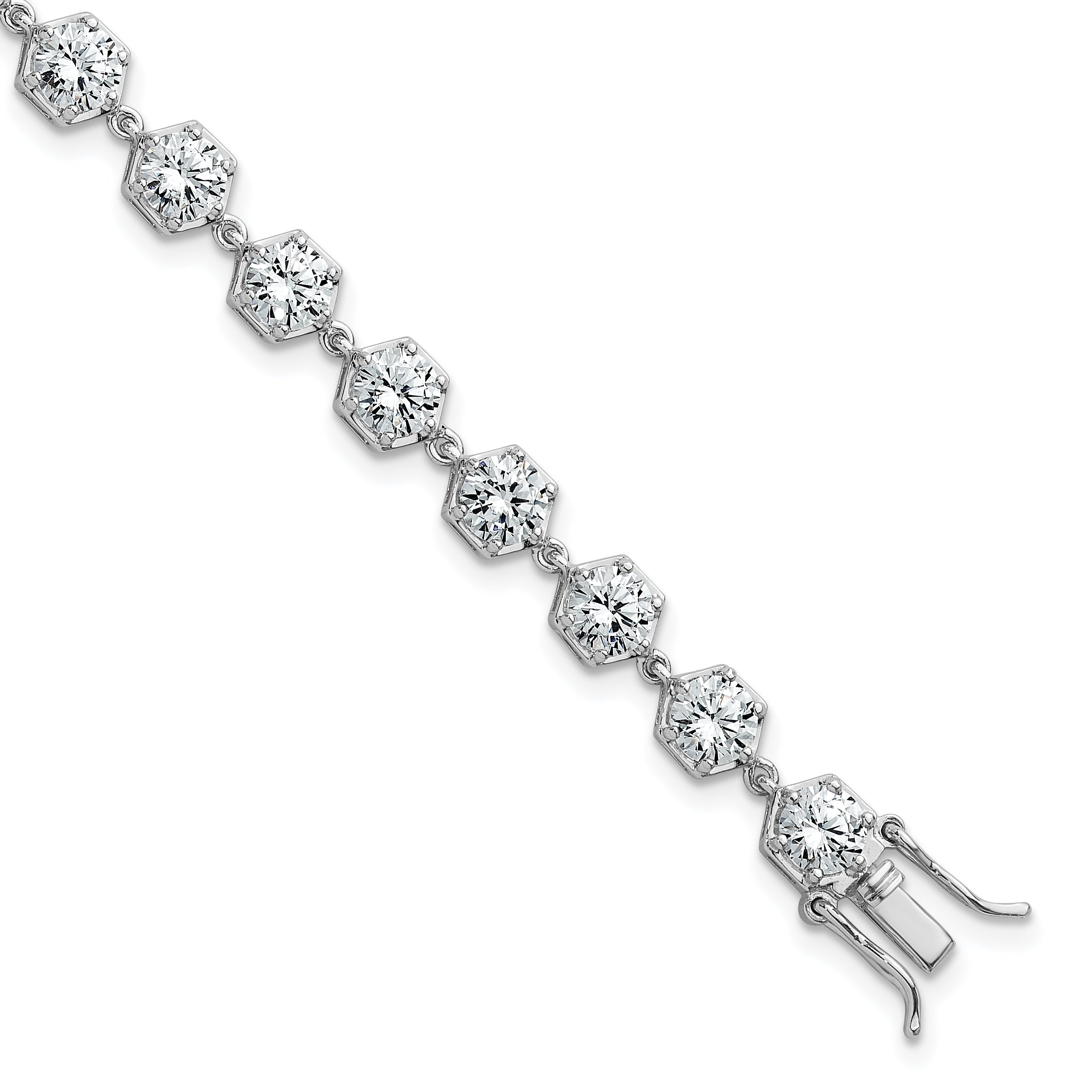 Sterling Silver Rhodium-plated Polished Round CZ in Hexagon Setting 8 Inch Bracelet Main image