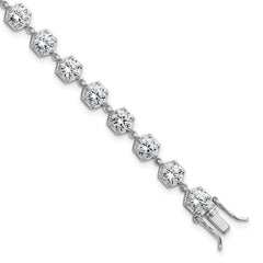 Sterling Silver Rhodium-plated Polished Round CZ in Hexagon Setting 8 Inch Bracelet