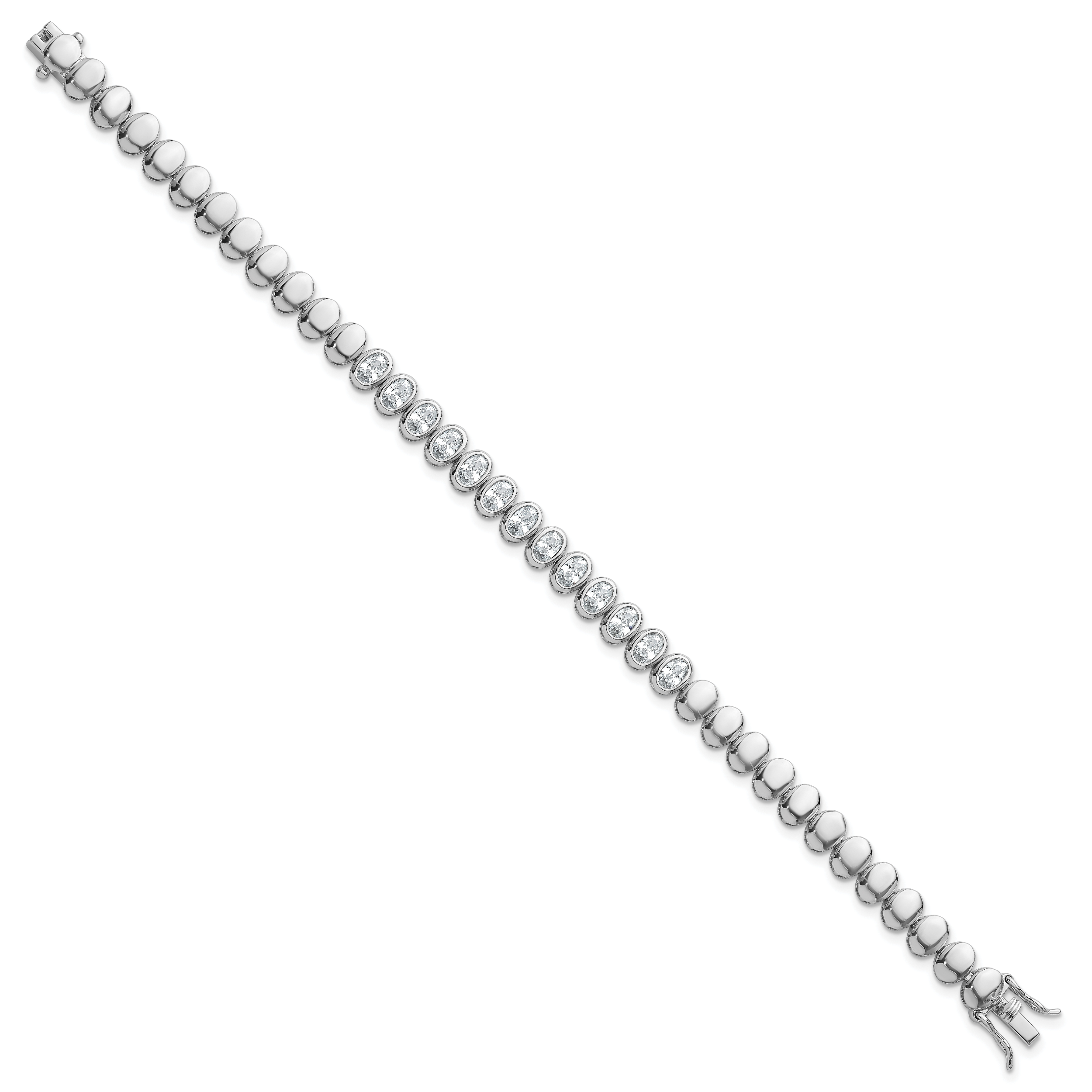 Sterling Silver Rhodium-plated Polished Oval Bezel CZ 7.25 Inch Bracelet Secondary image