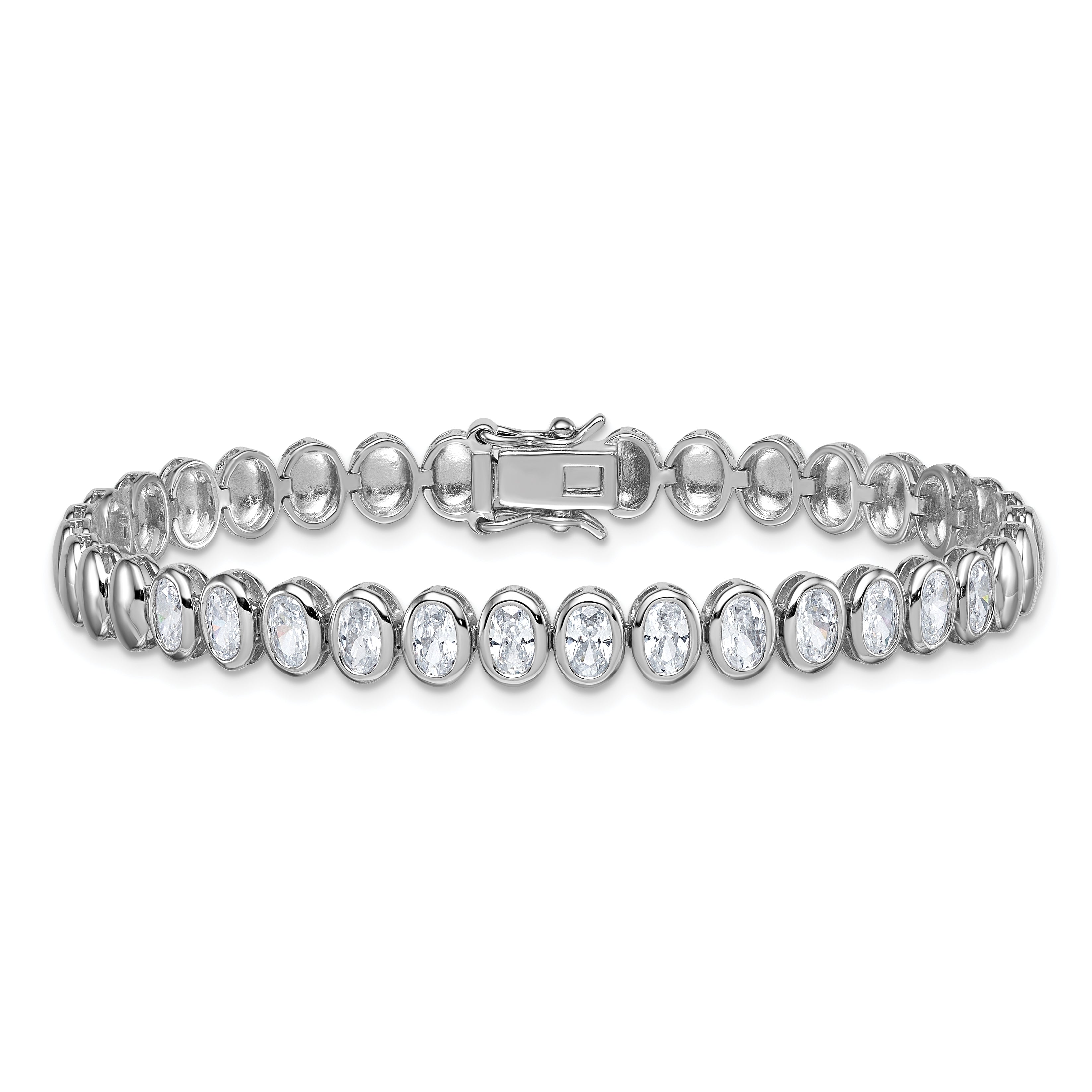 Sterling Silver Rhodium-plated Polished Oval Bezel CZ 7.25 Inch Bracelet