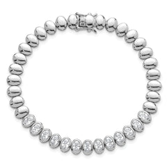 Sterling Silver Rhodium-plated Polished Oval Bezel CZ 7.25 Inch Bracelet