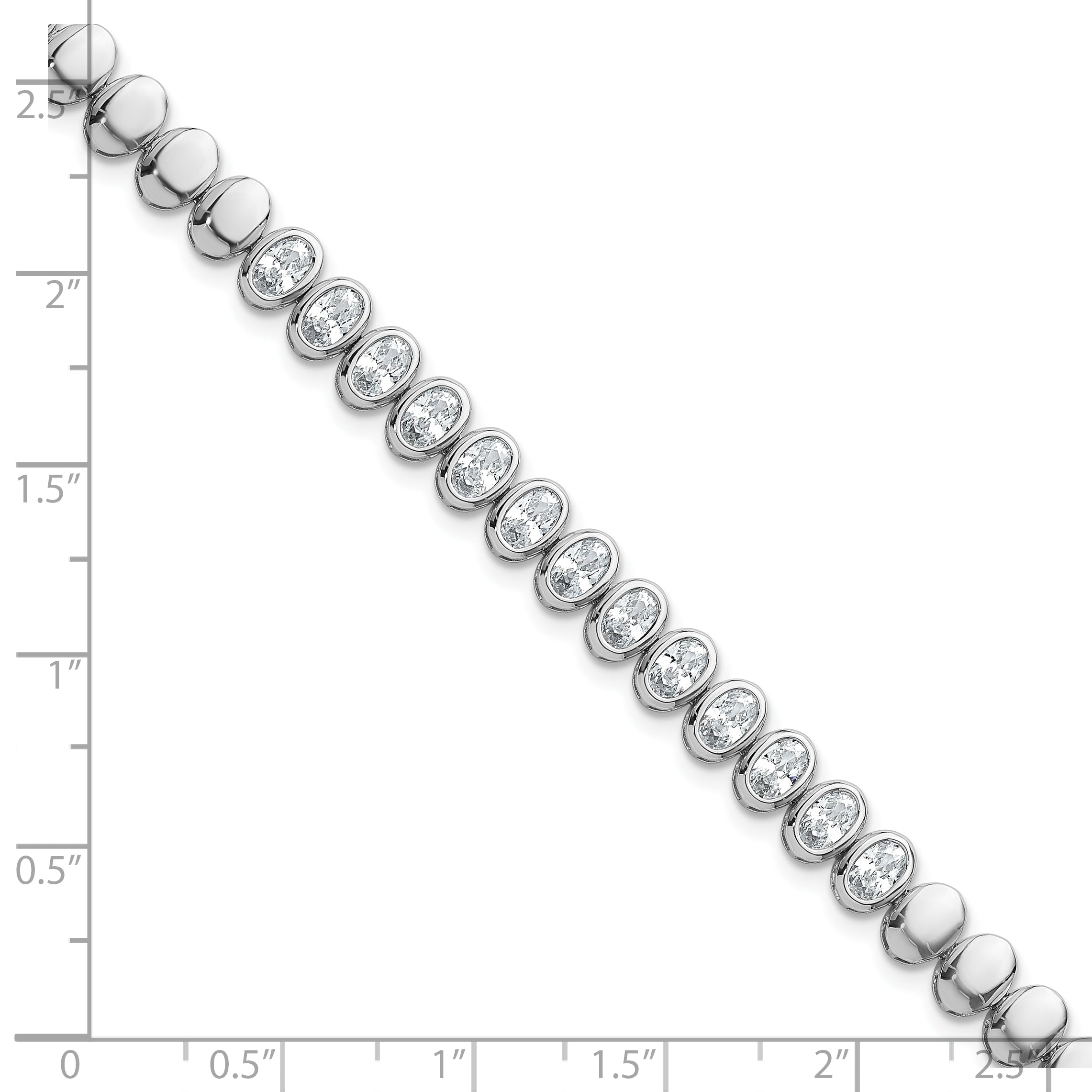 Sterling Silver Rhodium-plated Polished Oval Bezel CZ 7.25 Inch Bracelet