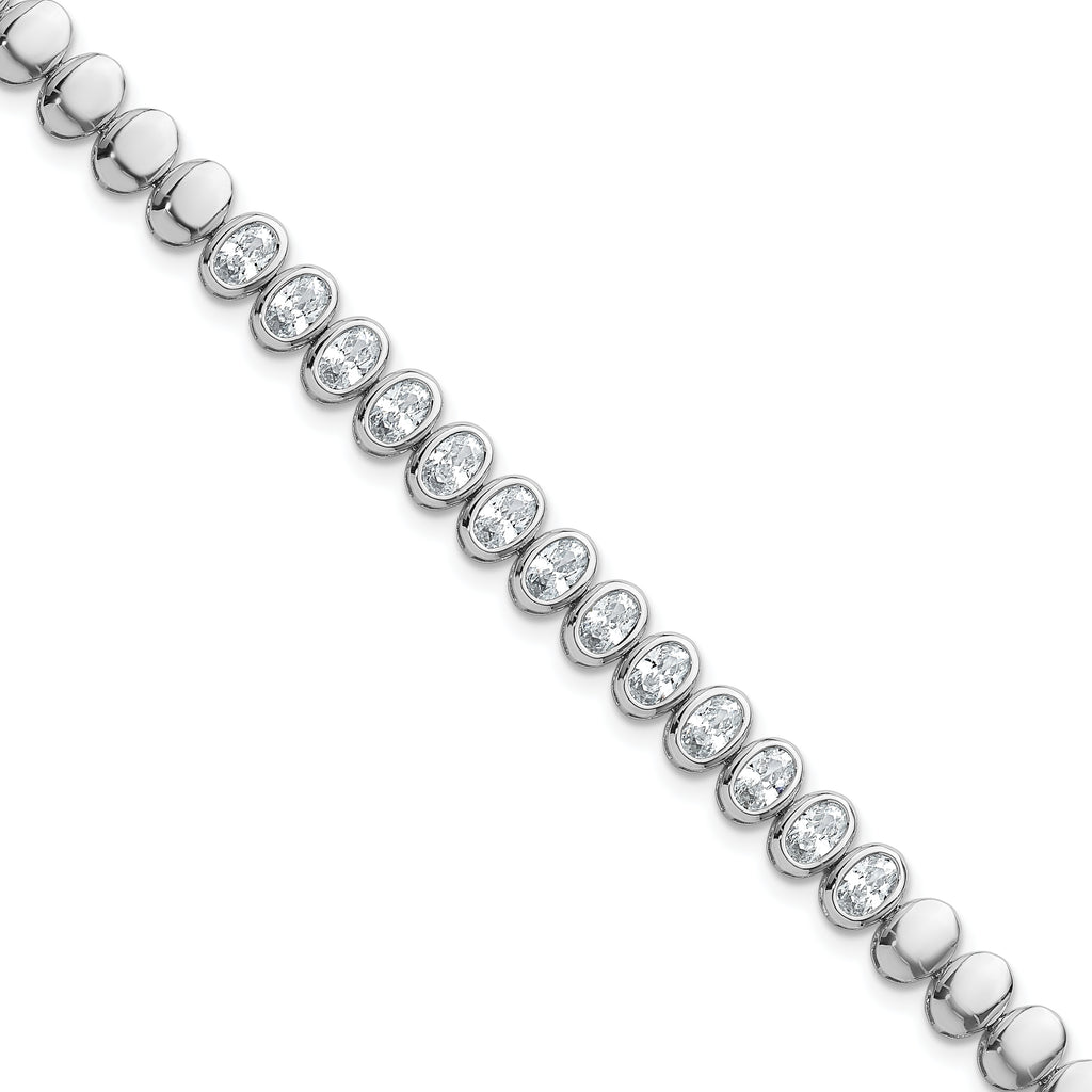 Sterling Silver Rhodium-plated Polished Oval Bezel CZ 7.25 Inch Bracelet