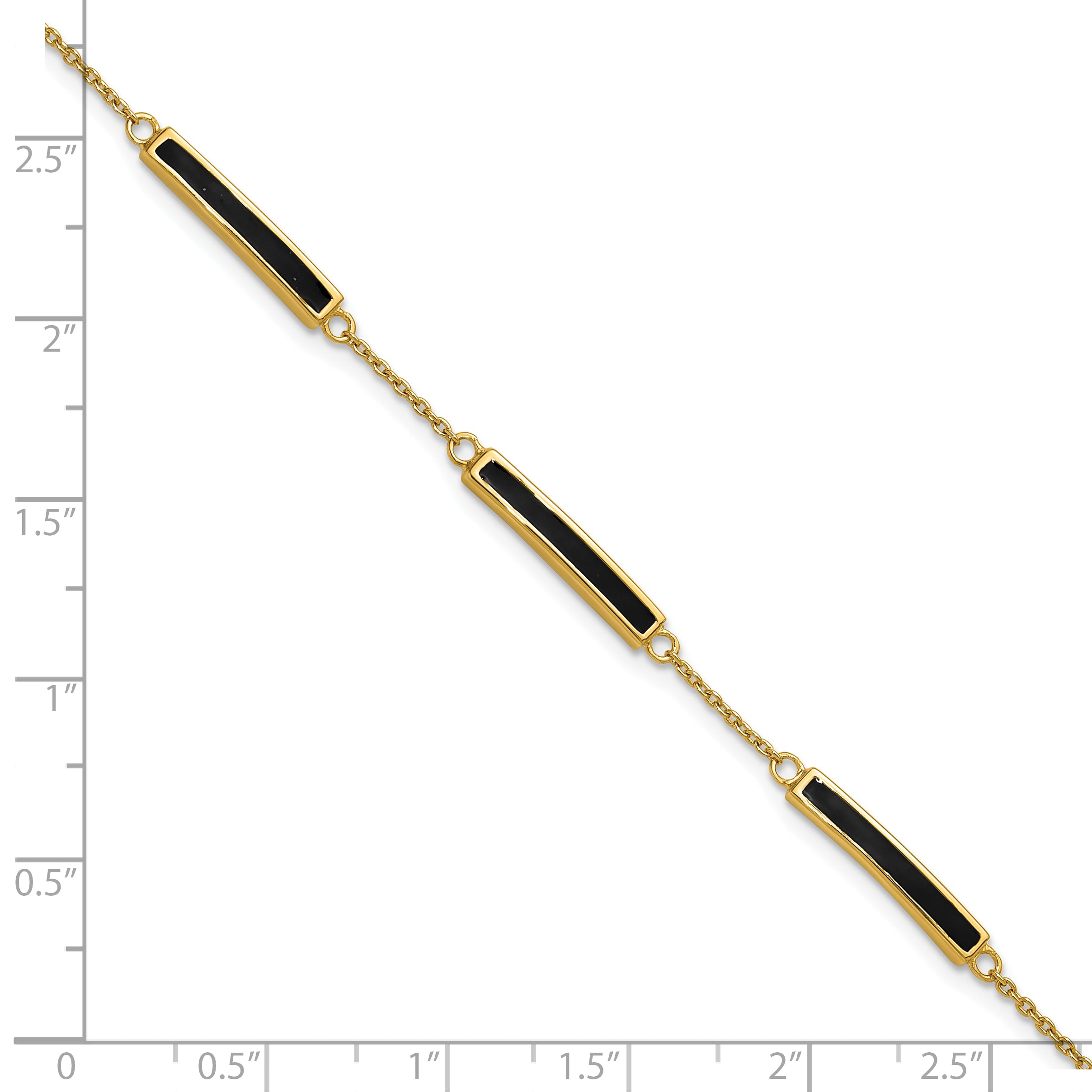 Sterling Silver Gold-plated Polished Black Enameled Bars 7 inch with 0.5 inch extension Bracelet