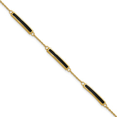 Sterling Silver Gold-plated Polished Black Enameled Bars 7 inch with 0.5 inch extension Bracelet