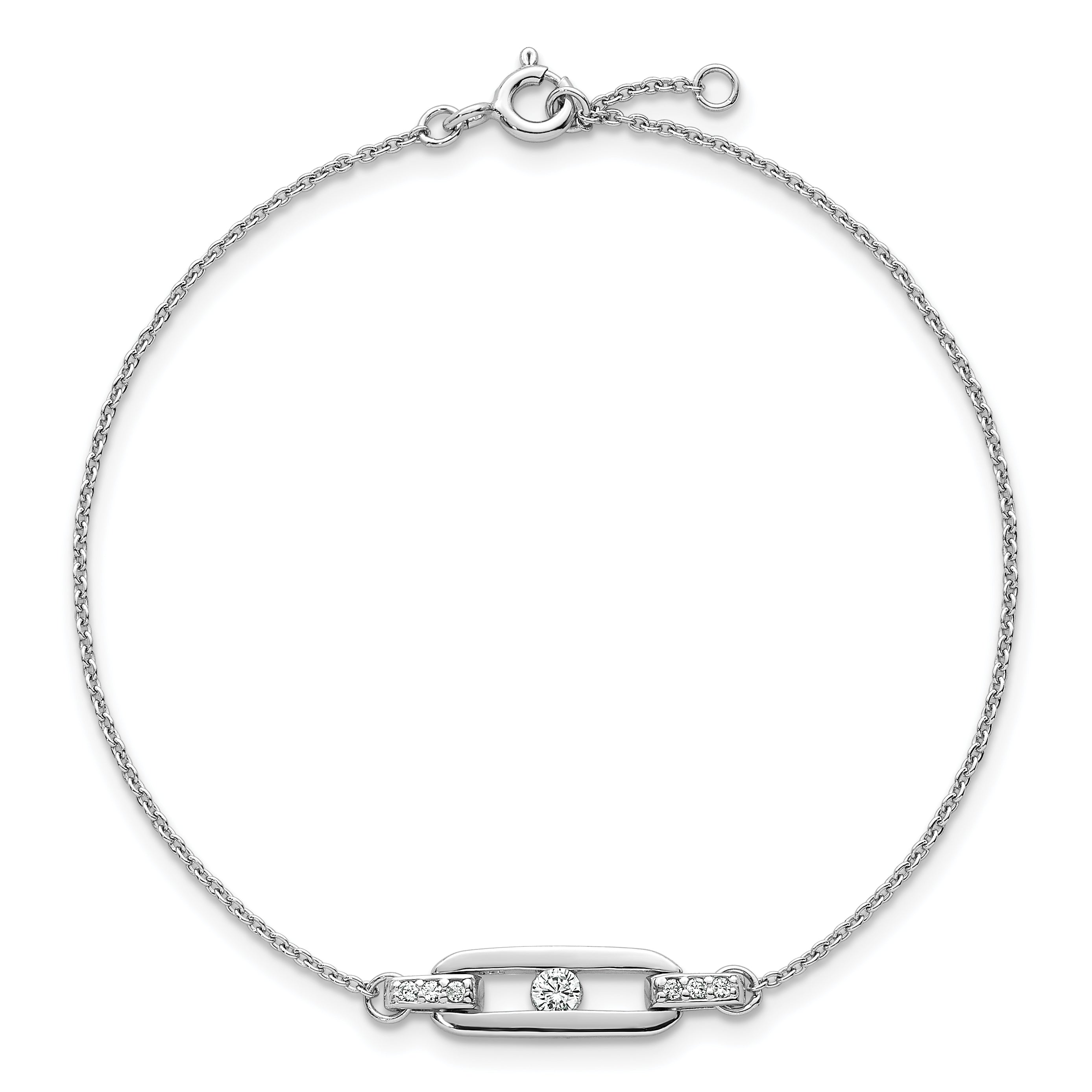 Sterling Silver Rhodium-plated Polished CZ Oval Link 7 inch with 0.5 inch Extender Bracelet