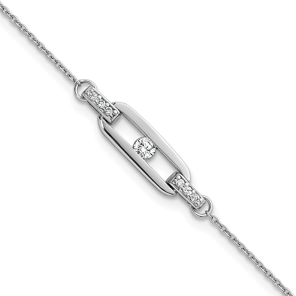 Sterling Silver Rhodium-plated Polished CZ Oval Link 7 inch with 0.5 inch Extender Bracelet