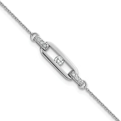 Sterling Silver Rhodium-plated Polished CZ Oval Link 7 inch with 0.5 inch Extender Bracelet