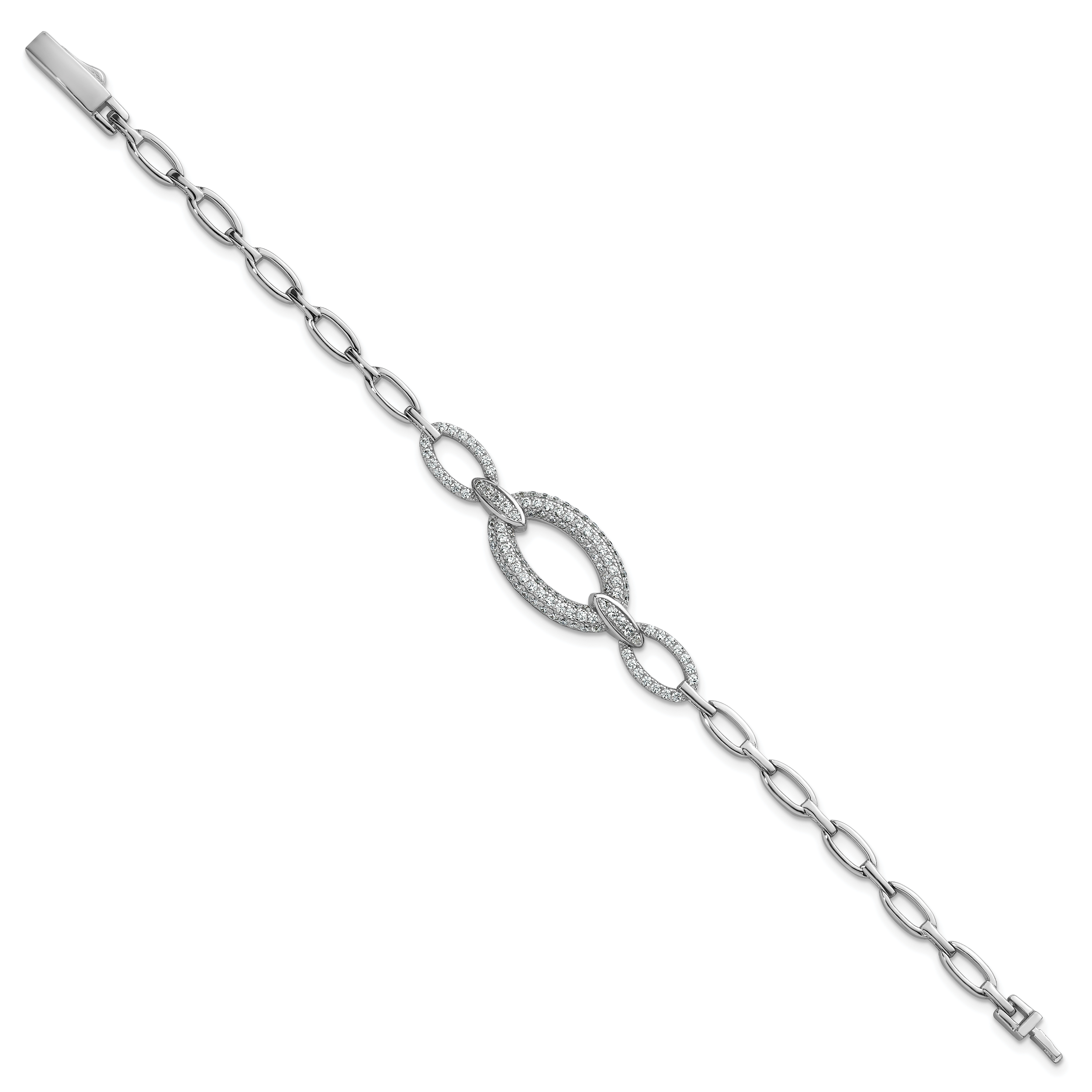 Sterling Silver Rhodium-plated Polished CZ Oval Link 7 inch Bracelet Secondary image