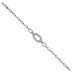 Sterling Silver Rhodium-plated Polished CZ Oval Link 7 inch Bracelet