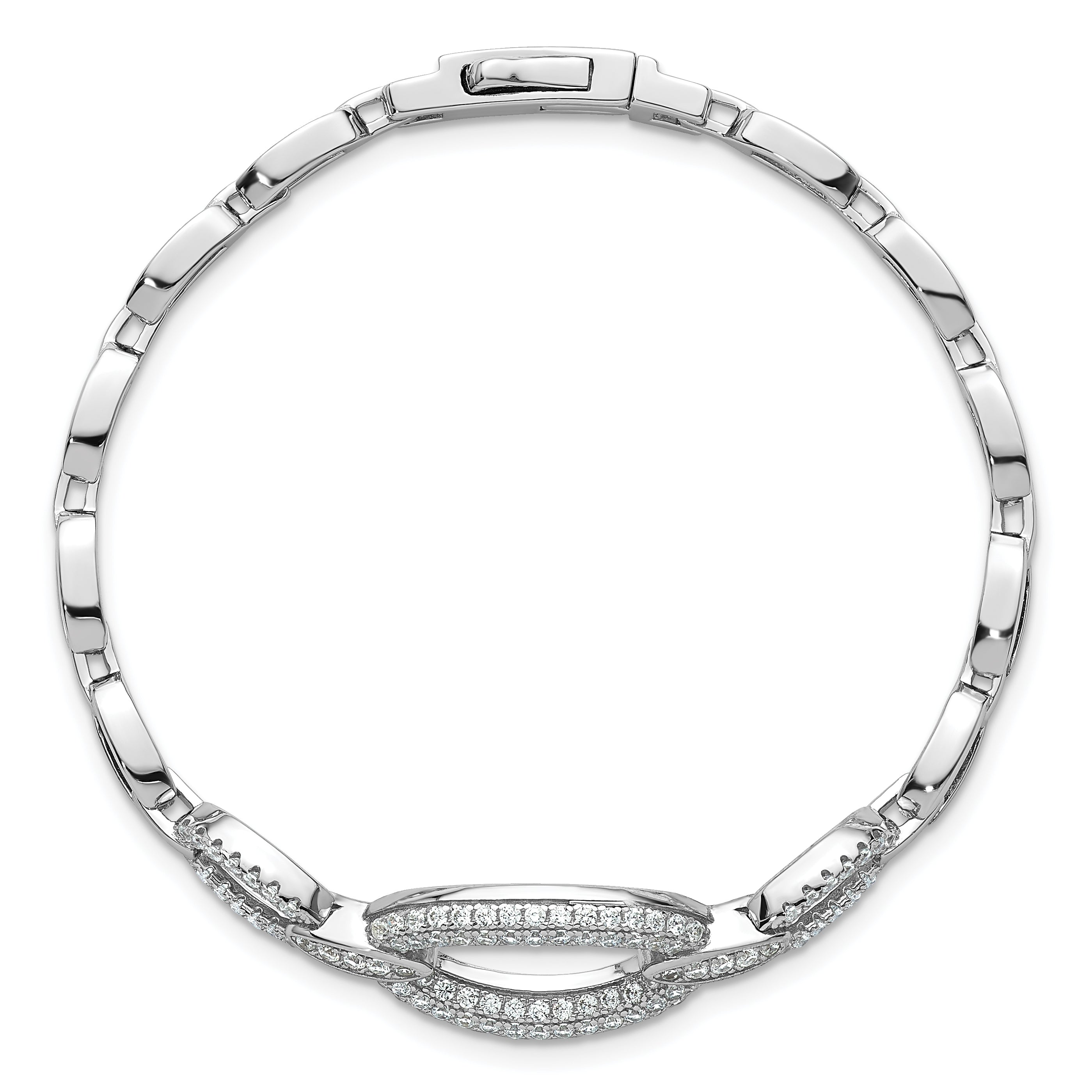 Sterling Silver Rhodium-plated Polished CZ Oval Link 7 inch Bracelet