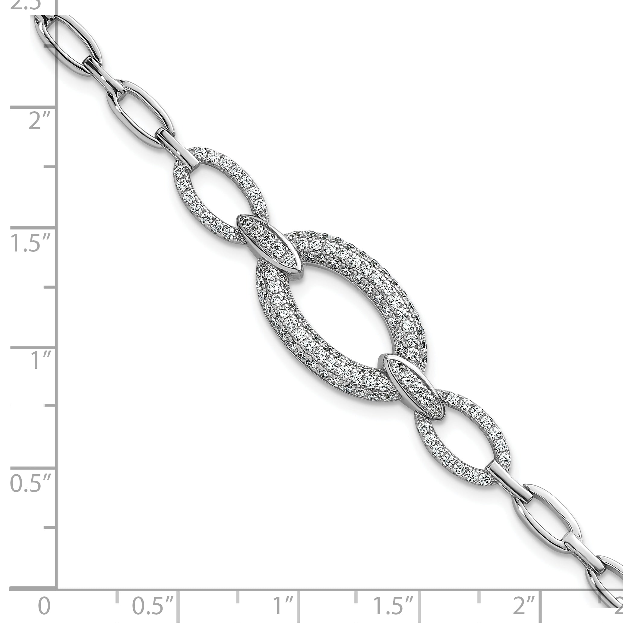 Sterling Silver Rhodium-plated Polished CZ Oval Link 7 inch Bracelet