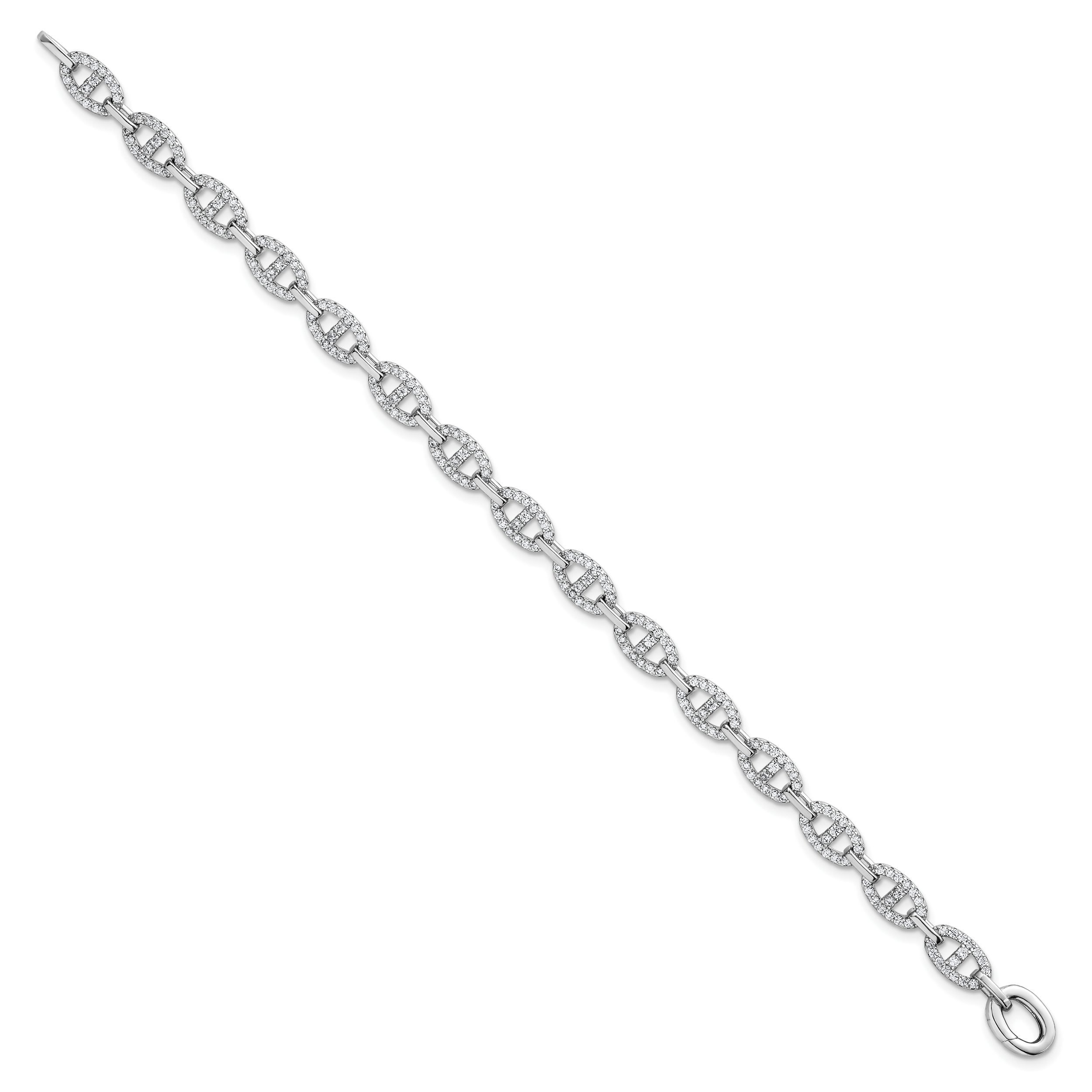 Sterling Silver Rhodium-plated Polished CZ Anchor/Mariner Link 7.25 inch Bracelet Secondary image