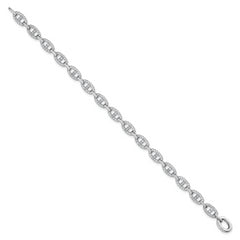 Sterling Silver Rhodium-plated Polished CZ Anchor/Mariner Link 7.25 inch Bracelet