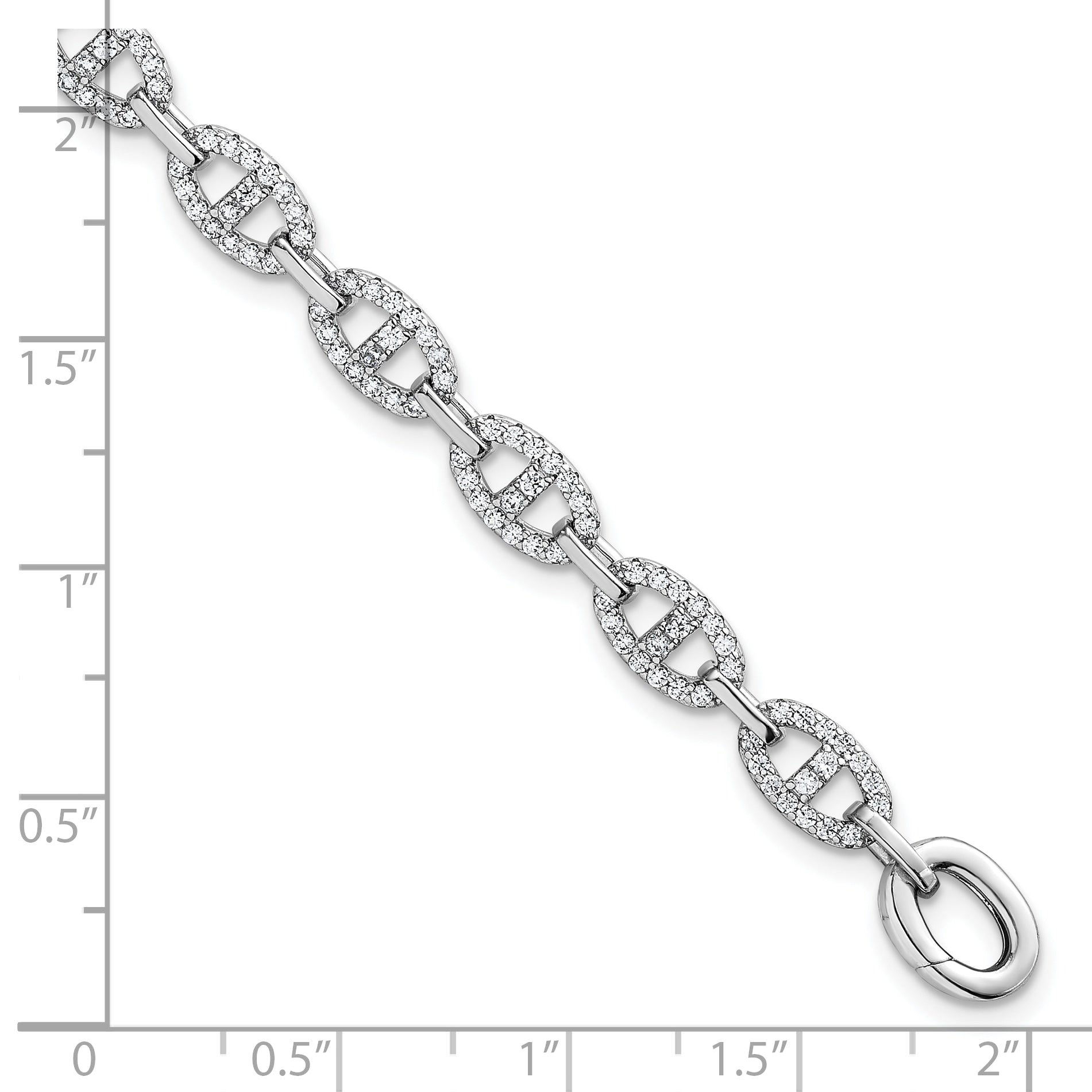 Sterling Silver Rhodium-plated Polished CZ Anchor/Mariner Link 7.25 inch Bracelet