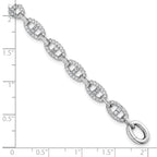 Sterling Silver Rhodium-plated Polished CZ Anchor/Mariner Link 7.25 inch Bracelet