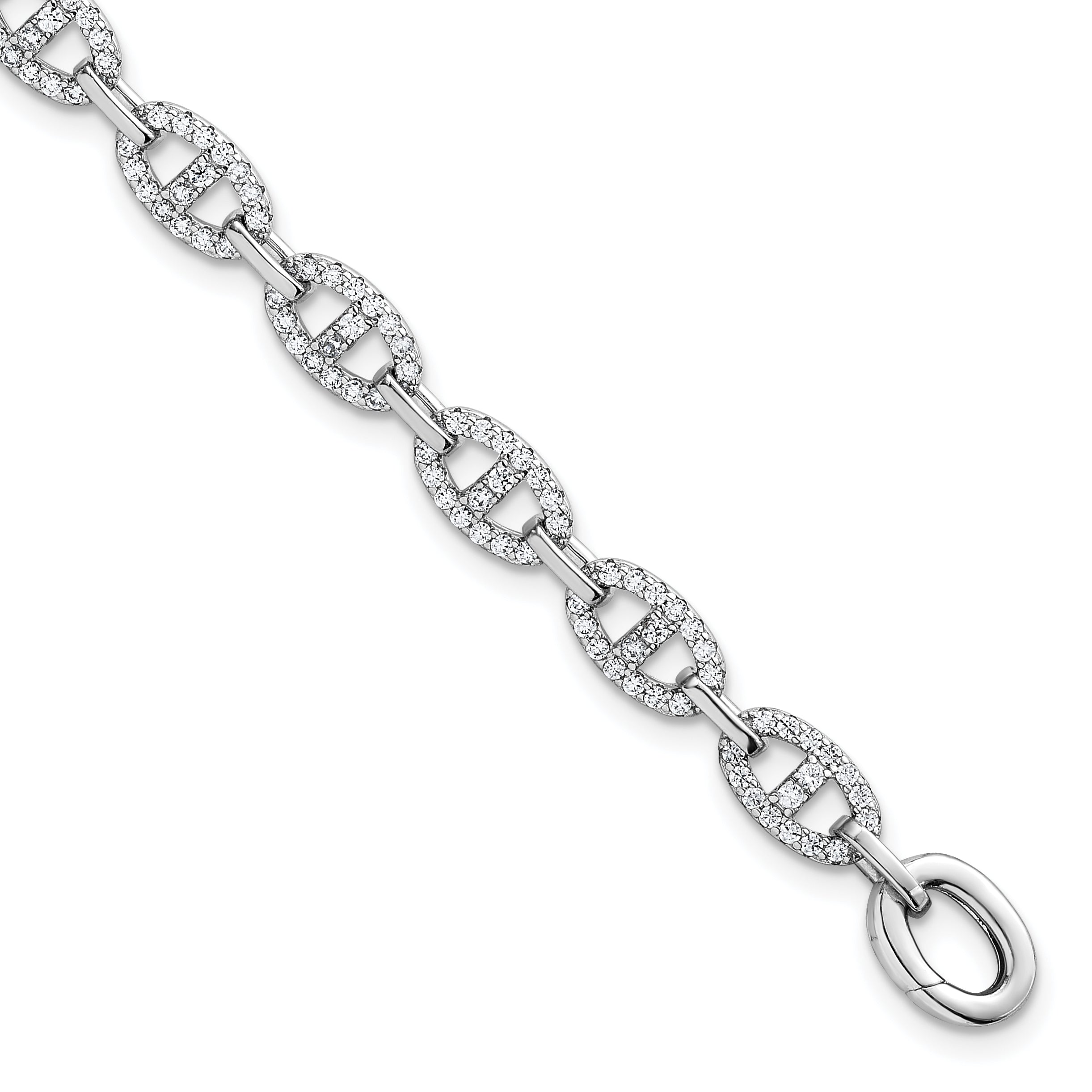 Sterling Silver Rhodium-plated Polished CZ Anchor/Mariner Link 7.25 inch Bracelet
