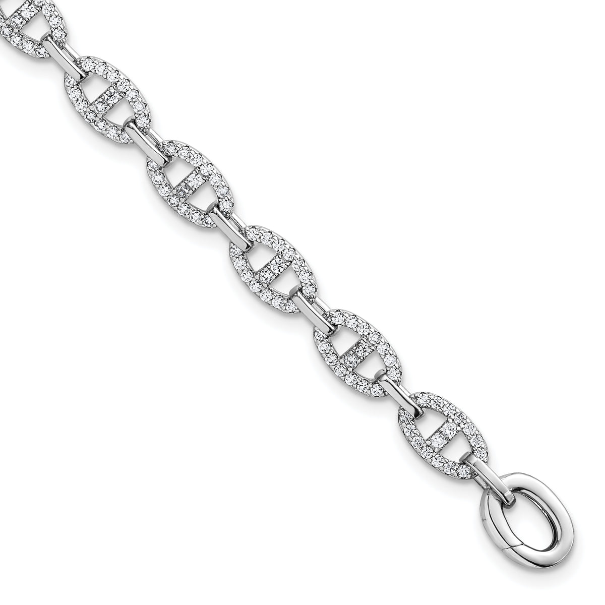 Sterling Silver Rhodium-plated Polished CZ Anchor/Mariner Link 7.25 inch Bracelet