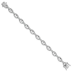 Sterling Silver Rhodium-plated Polished CZ Oval and Mariner Link 7 Inch Bracelet