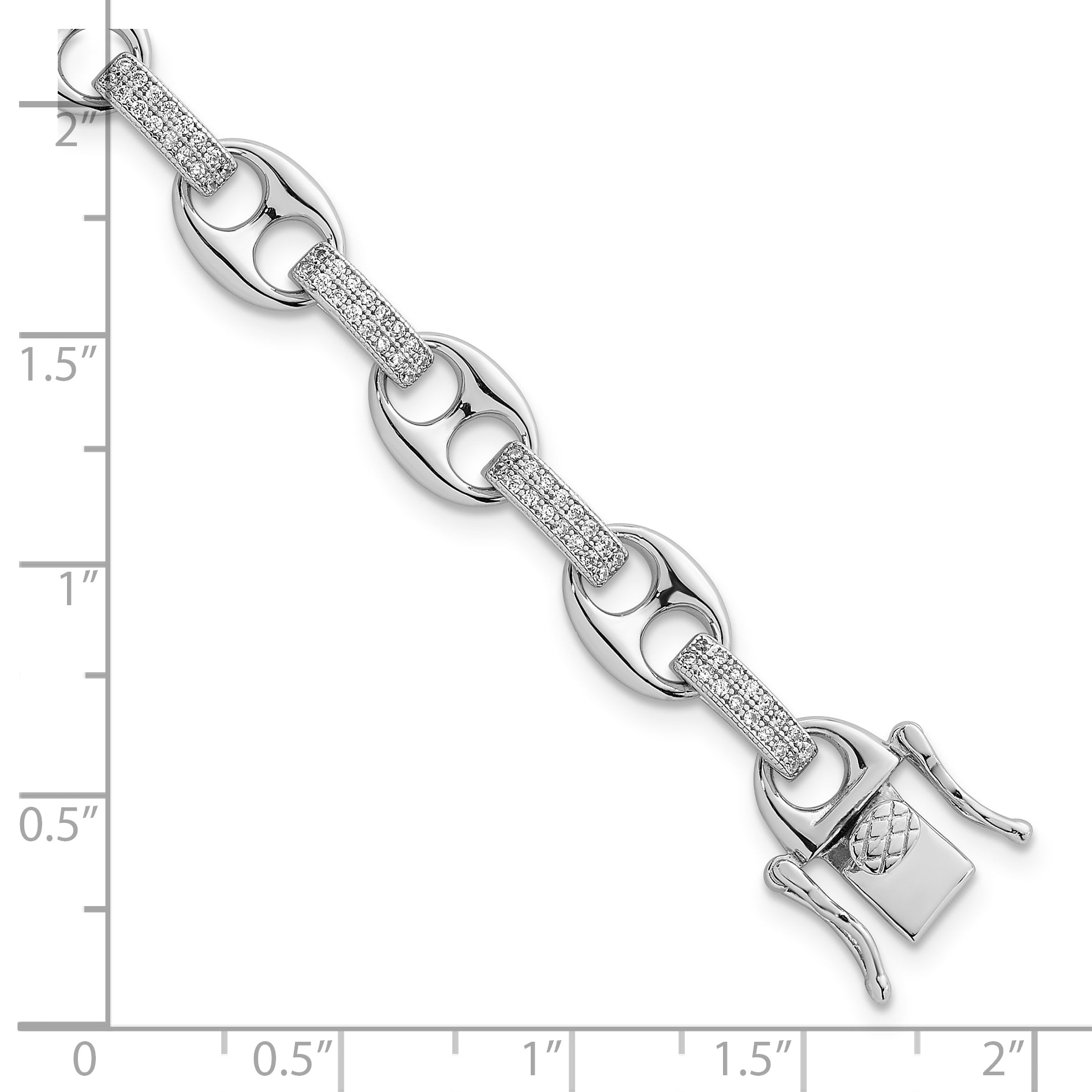 Sterling Silver Rhodium-plated Polished CZ Oval and Mariner Link 7 Inch Bracelet